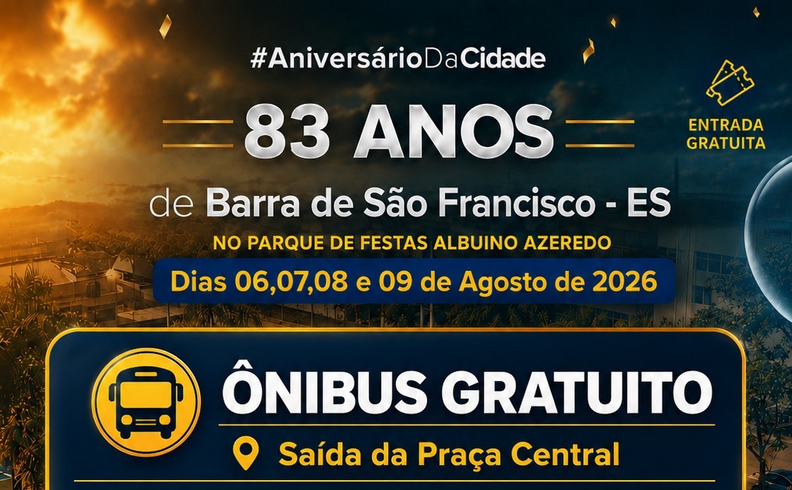 Imagem da notícia: Prefeitura disponibiliza transporte gratuito durante a festa dos 83 anos de Barra de São Francisco